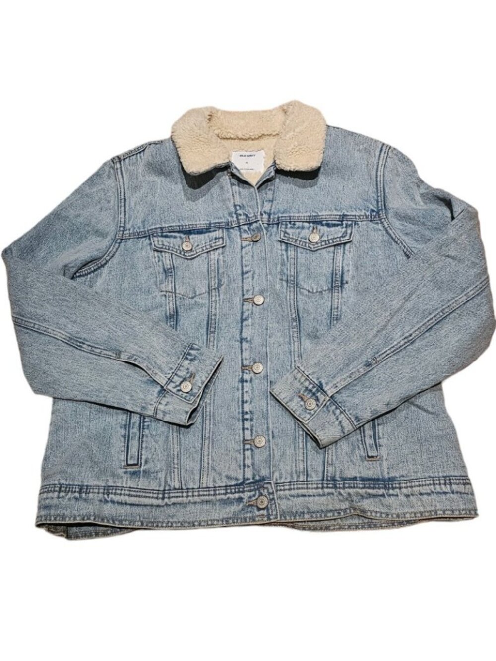 Old Navy Sherpa Denim Jacket XL Boyfriend Trucker Jean Faux Shearling Blue